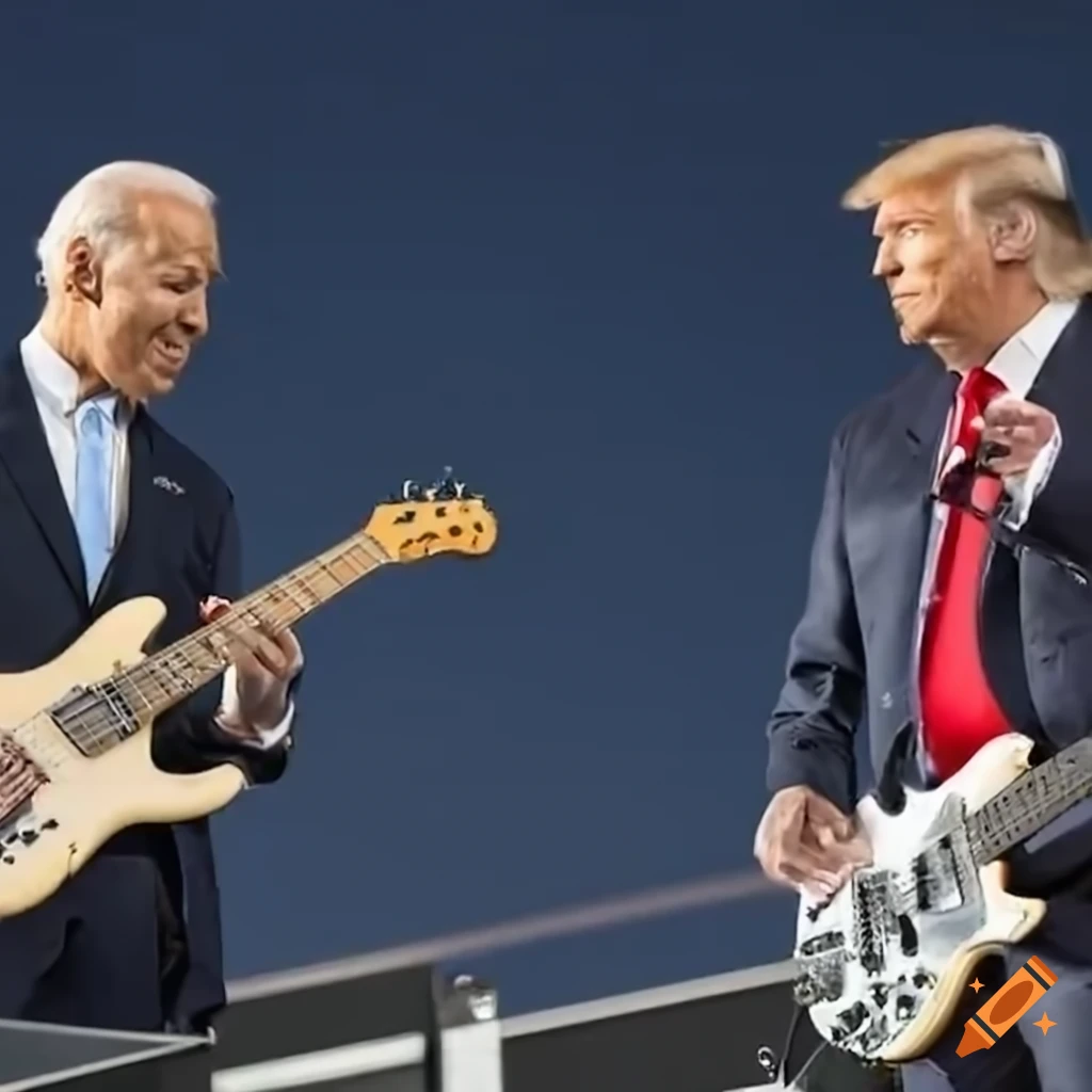 satirical image of a rock band with Joe Biden and Donald Trump