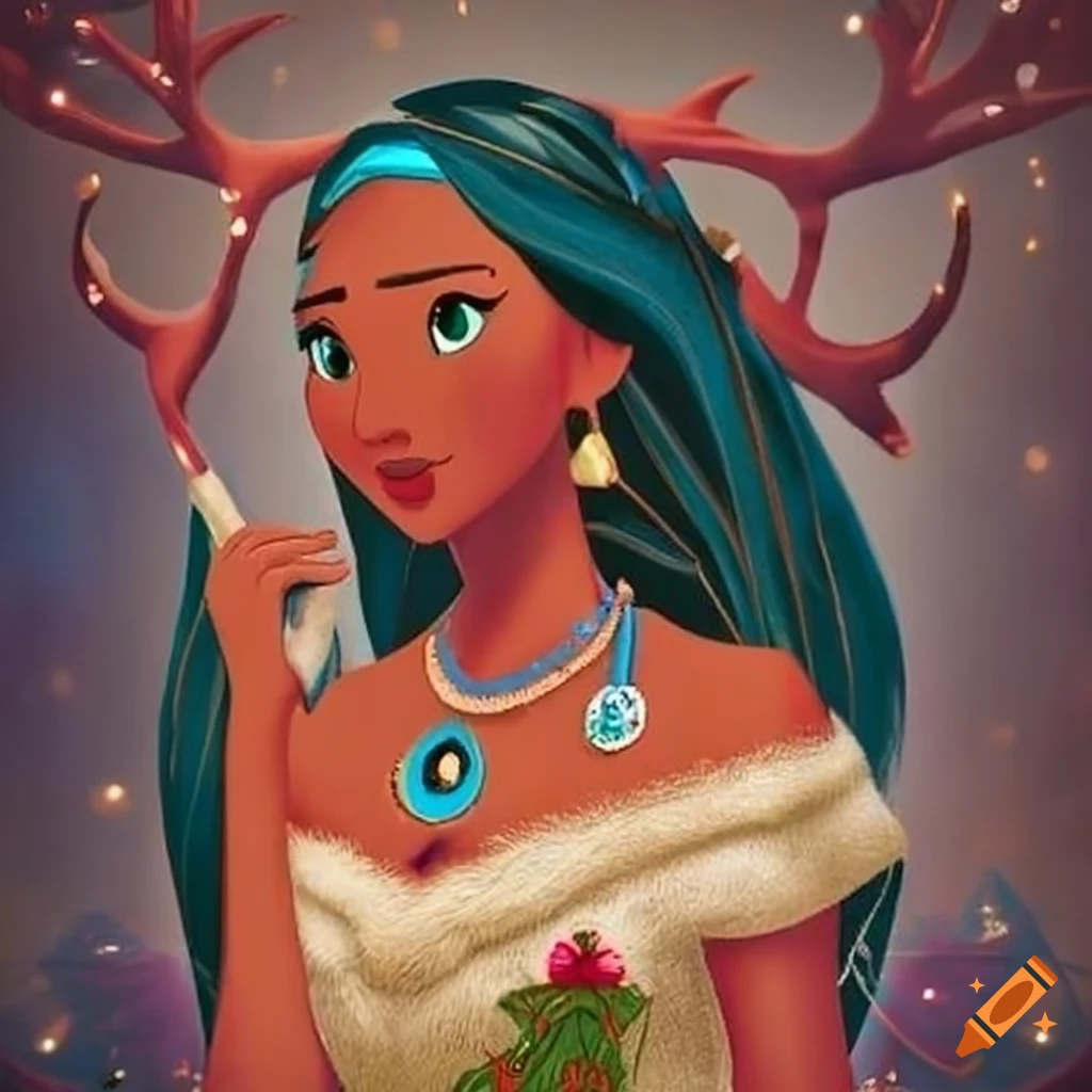 Pocahontas as a Christmas reindeer