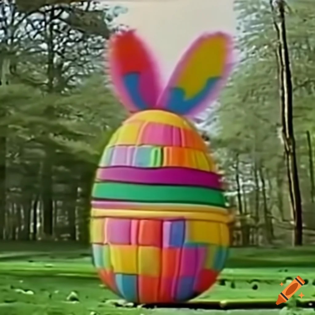 colorful giant eggs in a forest