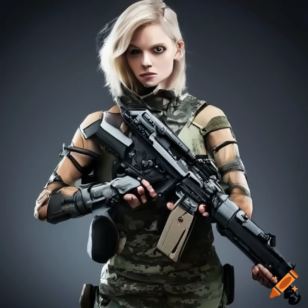 futuristic blonde soldier with a gun
