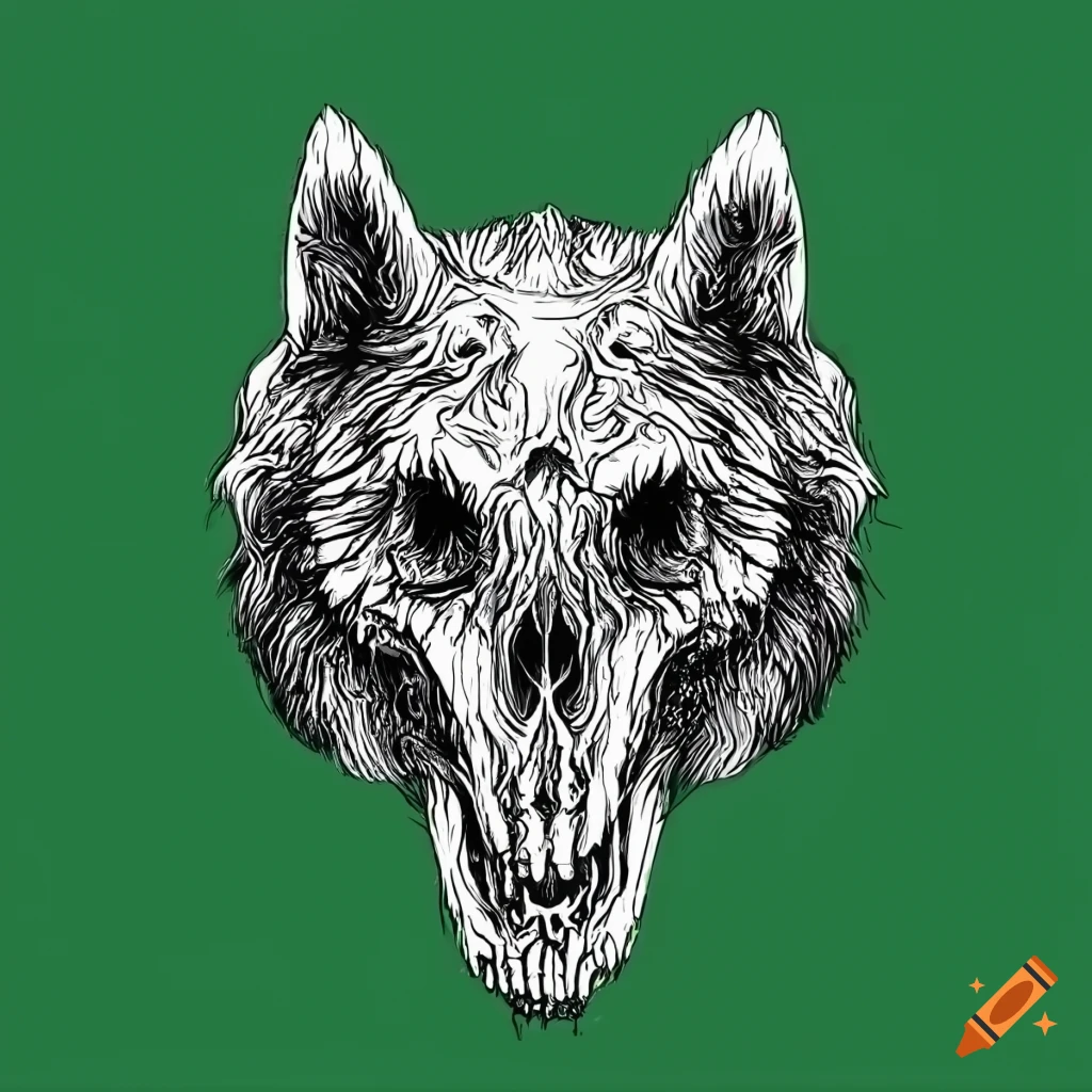 Wolf skull outline on green background