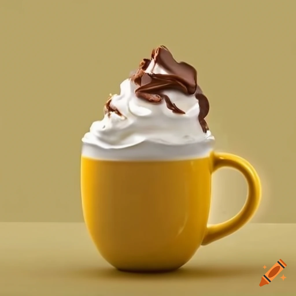 Yellow cup of hot chocolate with cream on Craiyon
