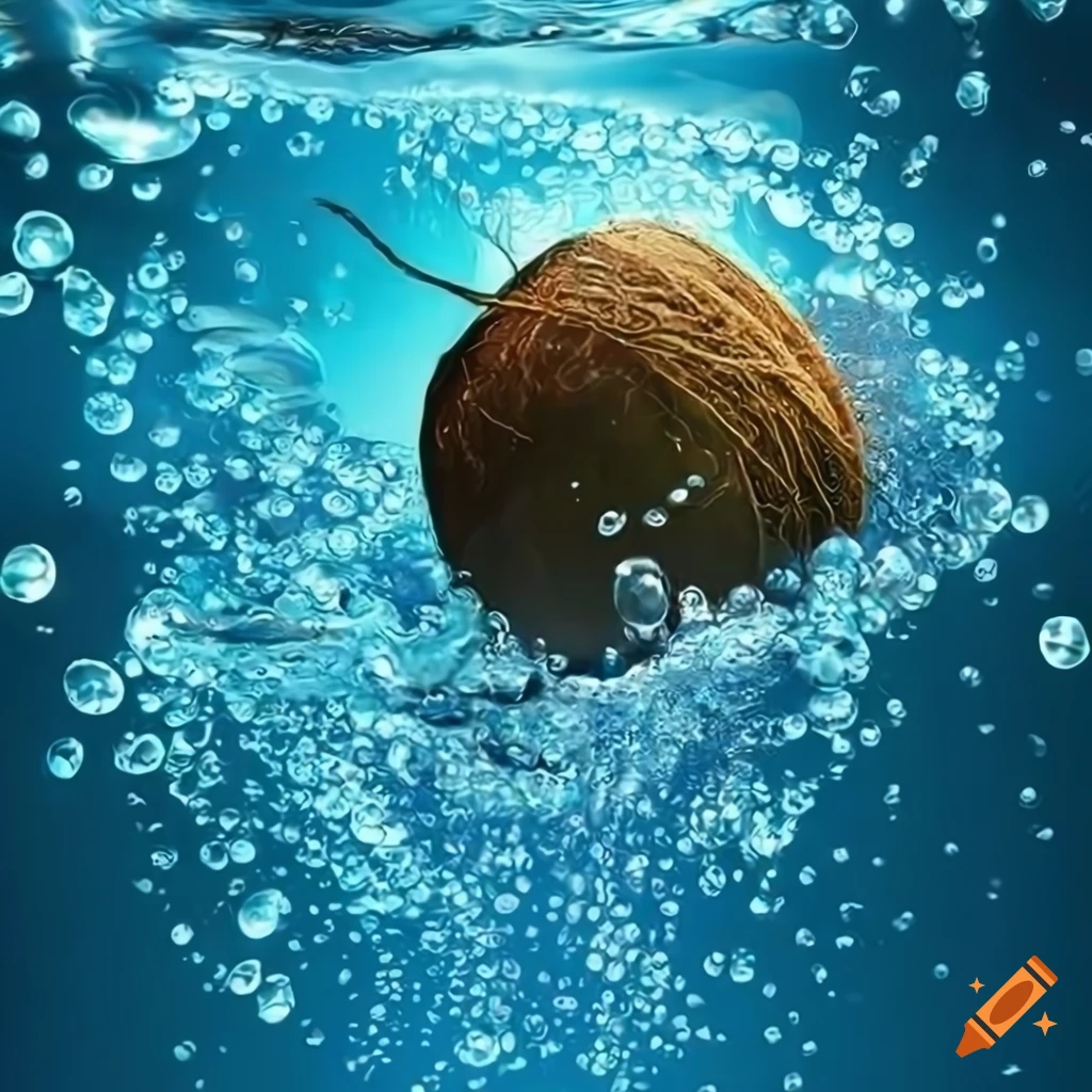3d wallpaper of a luminous coconut in bubbly water