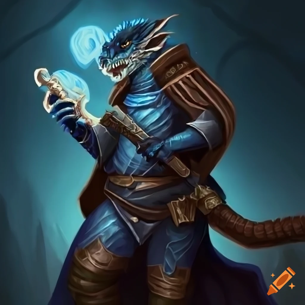 Illustration of a blue dragonborn bard