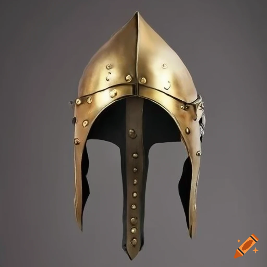 symmetrical gilded leather medieval helmet