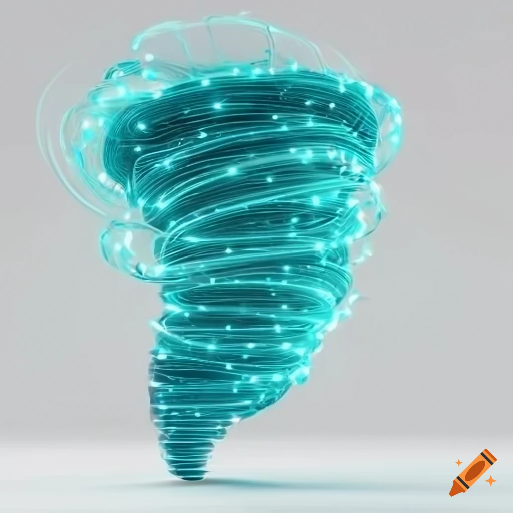 3D rendering of a tornado with turquoise lights