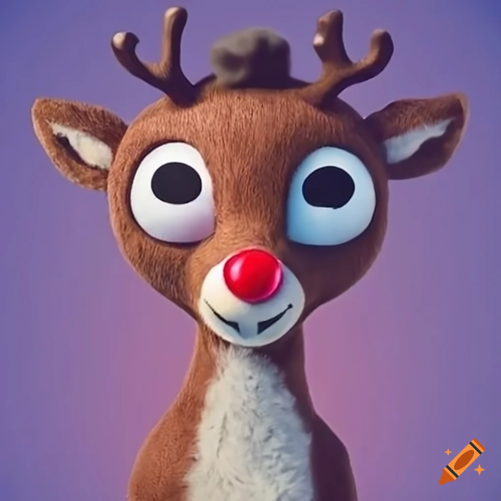 Cartoon image of Rudolph the reindeer with big eyes on Craiyon
