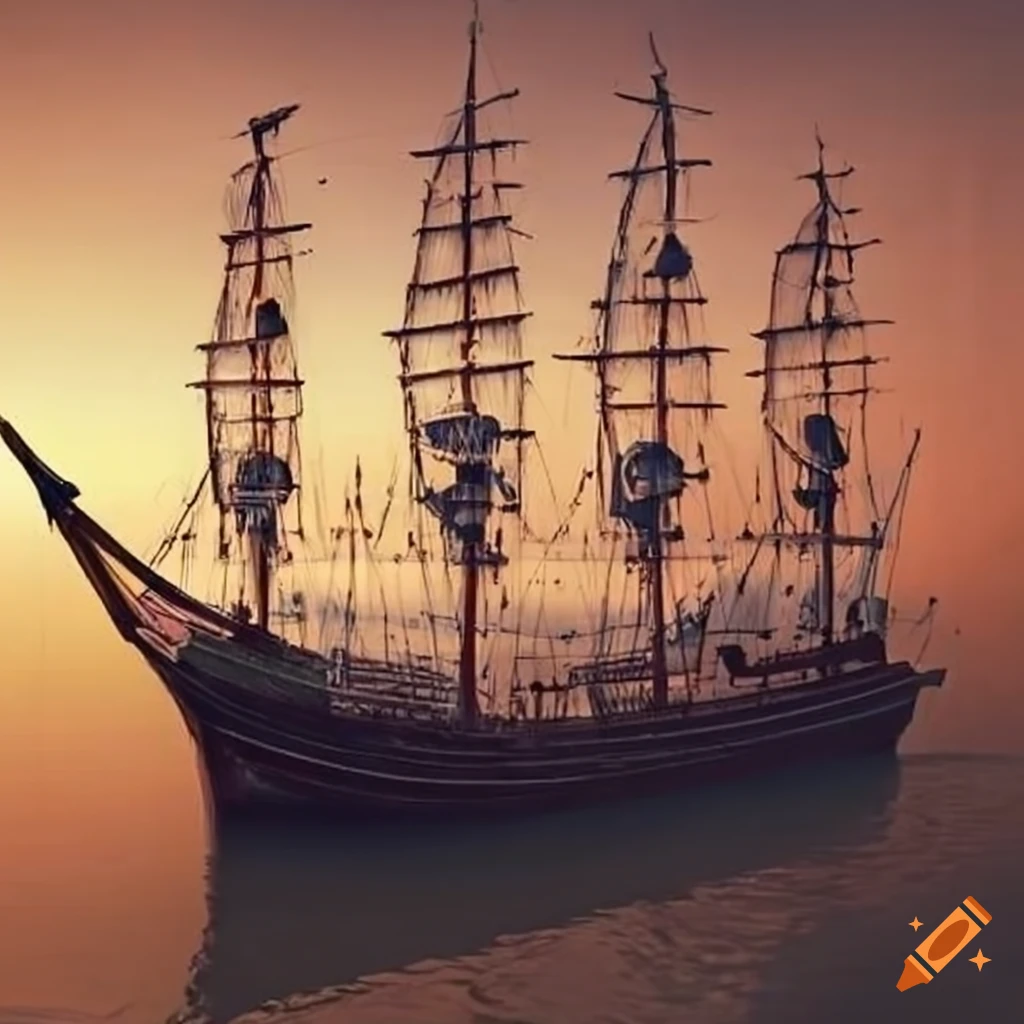 sailing ship with four masts