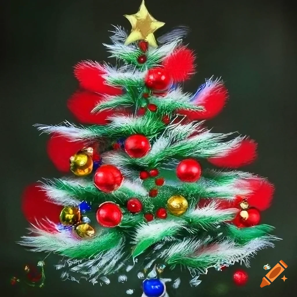 Photorealistic painting of a christmas tree made of feathers on Craiyon