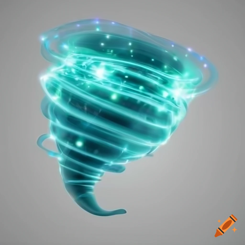 3D rendering of a powerful tornado with turquoise lights