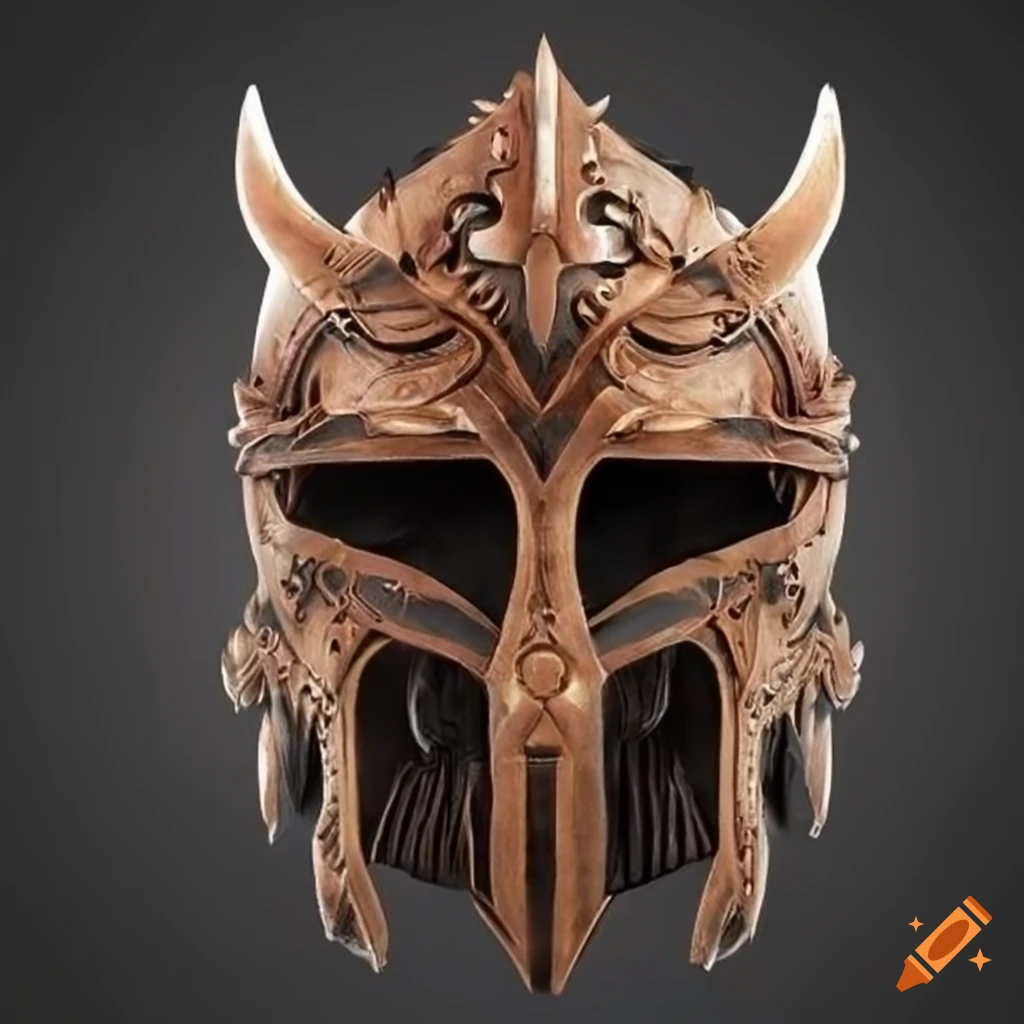 intricate leather helmet with symmetrical design