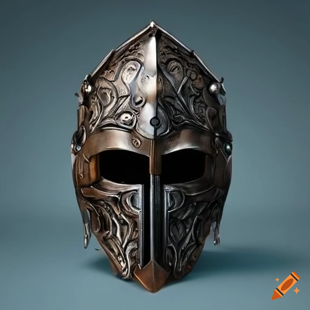 intricate steel astral symmetrical helmet