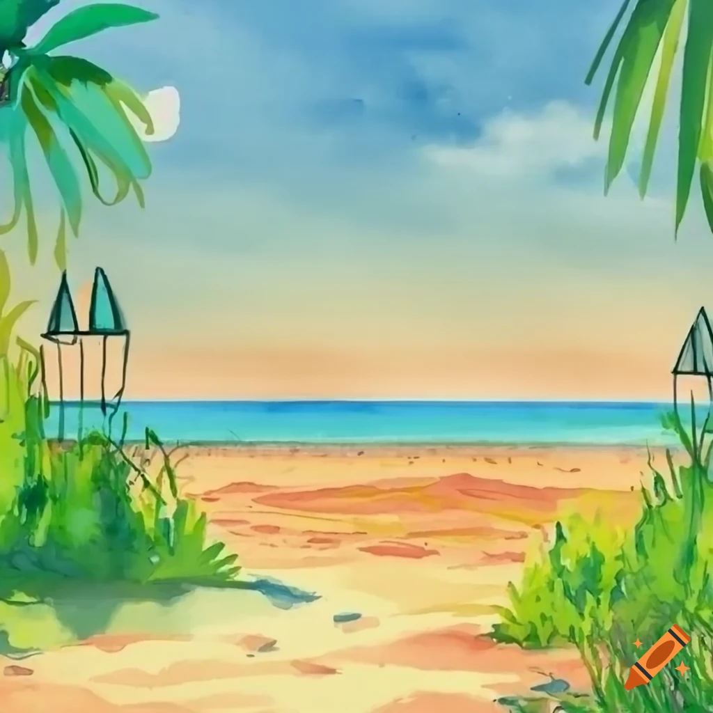 cartoon beach landscape on a sunny day