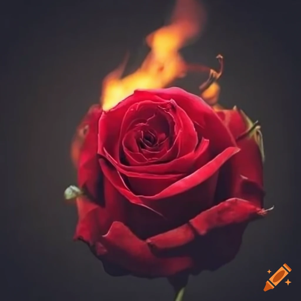 Red rose on fire