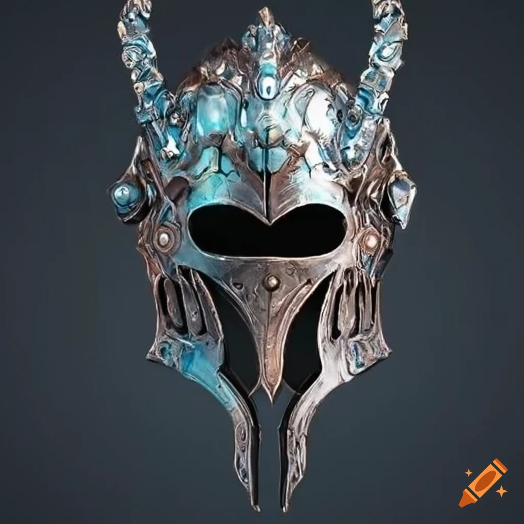 intricate symmetrical steel helmet