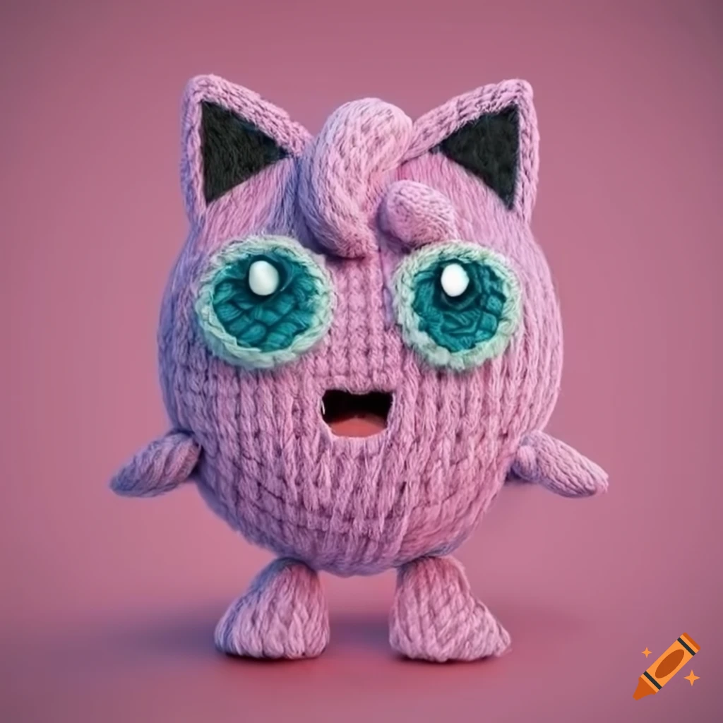 Yarn 3d render of jigglypuff from pokemon