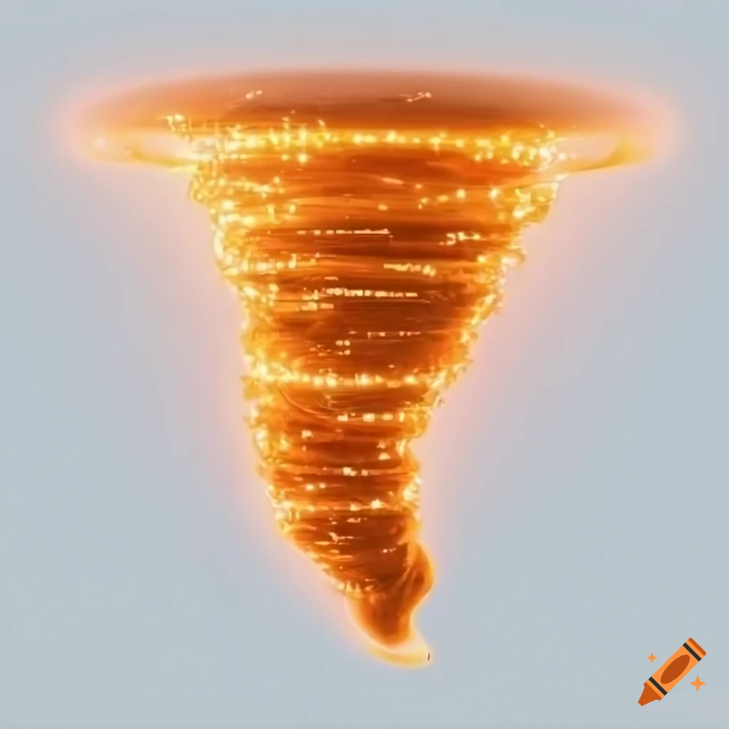 3D rendering of a powerful tornado with orange lights