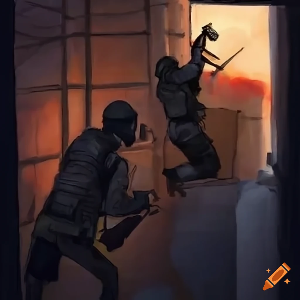 crayon drawing of CS:GO terrorists in action