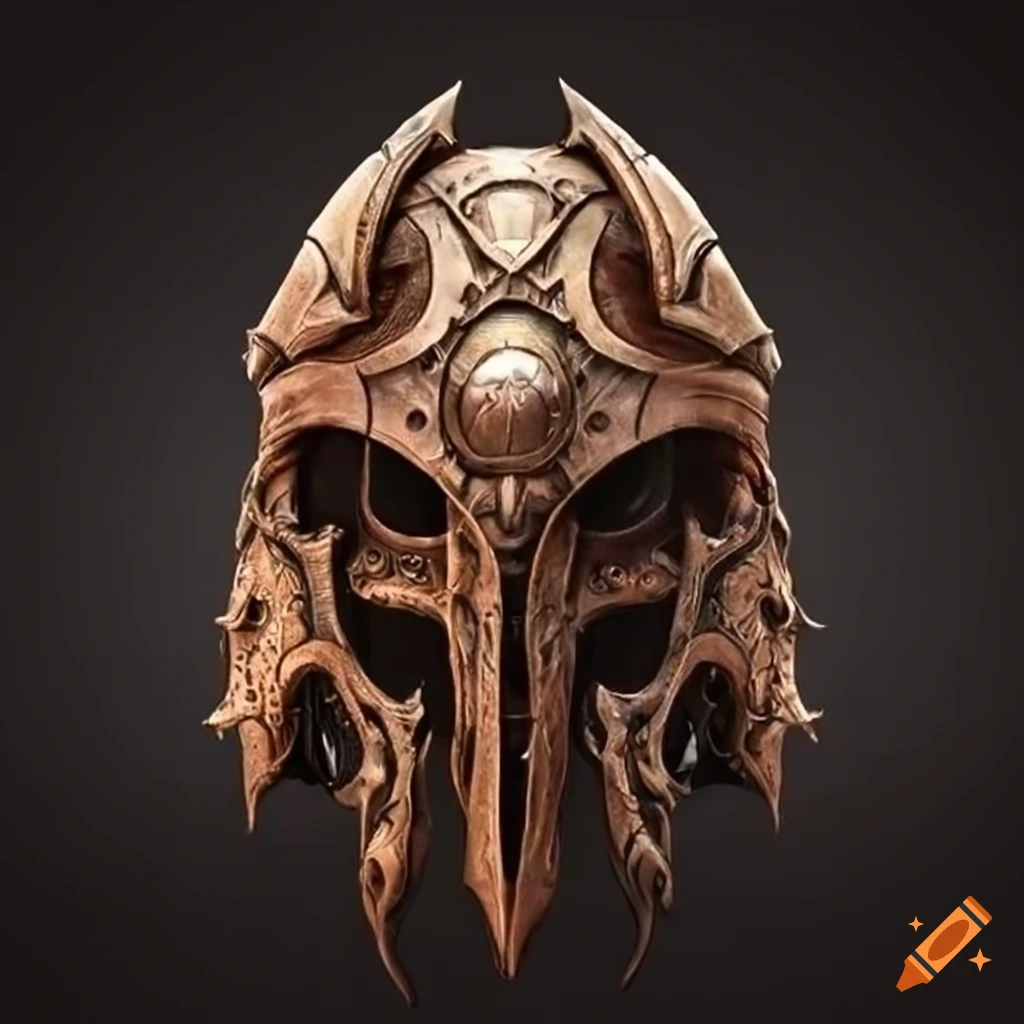 symmetrical leather helmet with intricate design