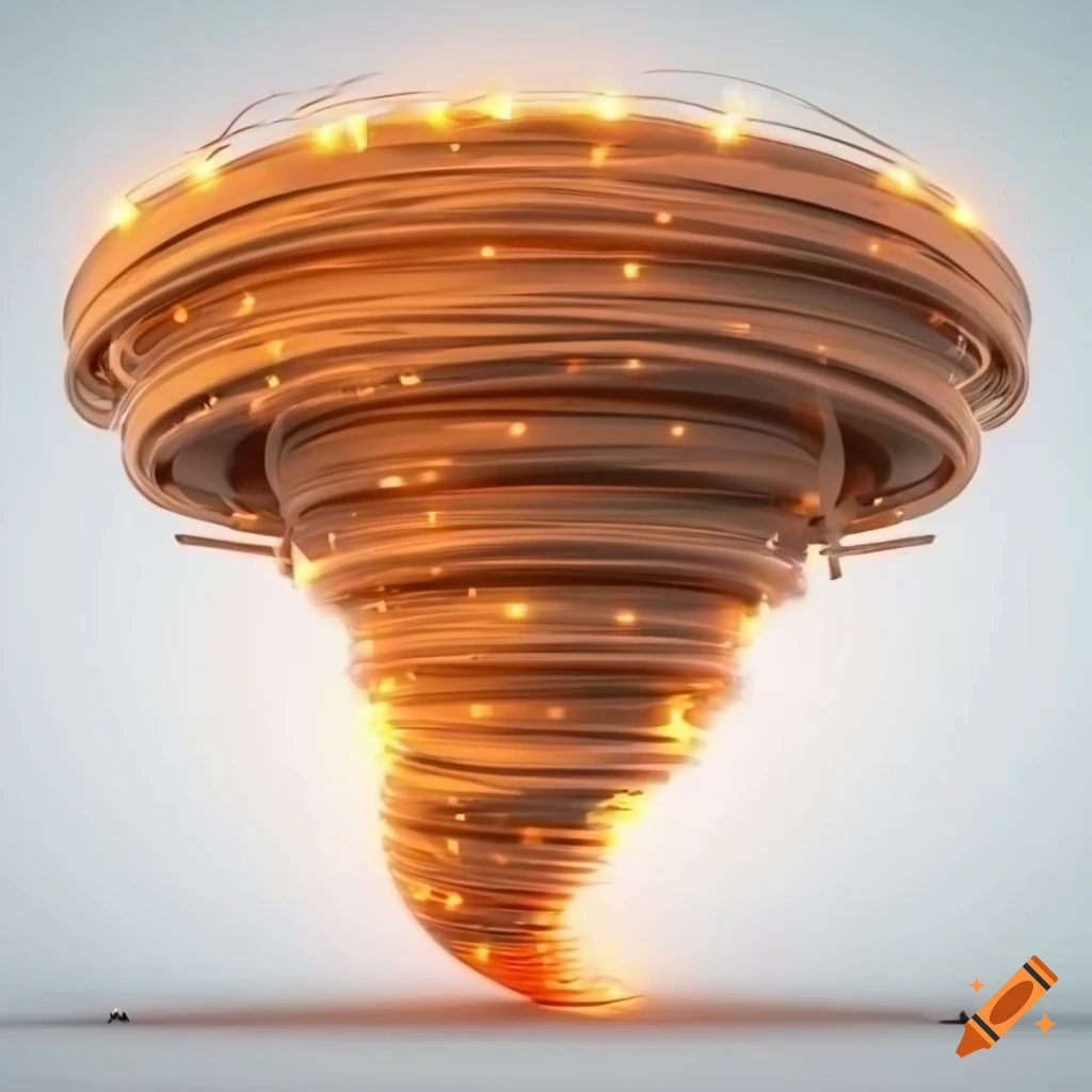 3D rendering of a profile view tornado with orange lights