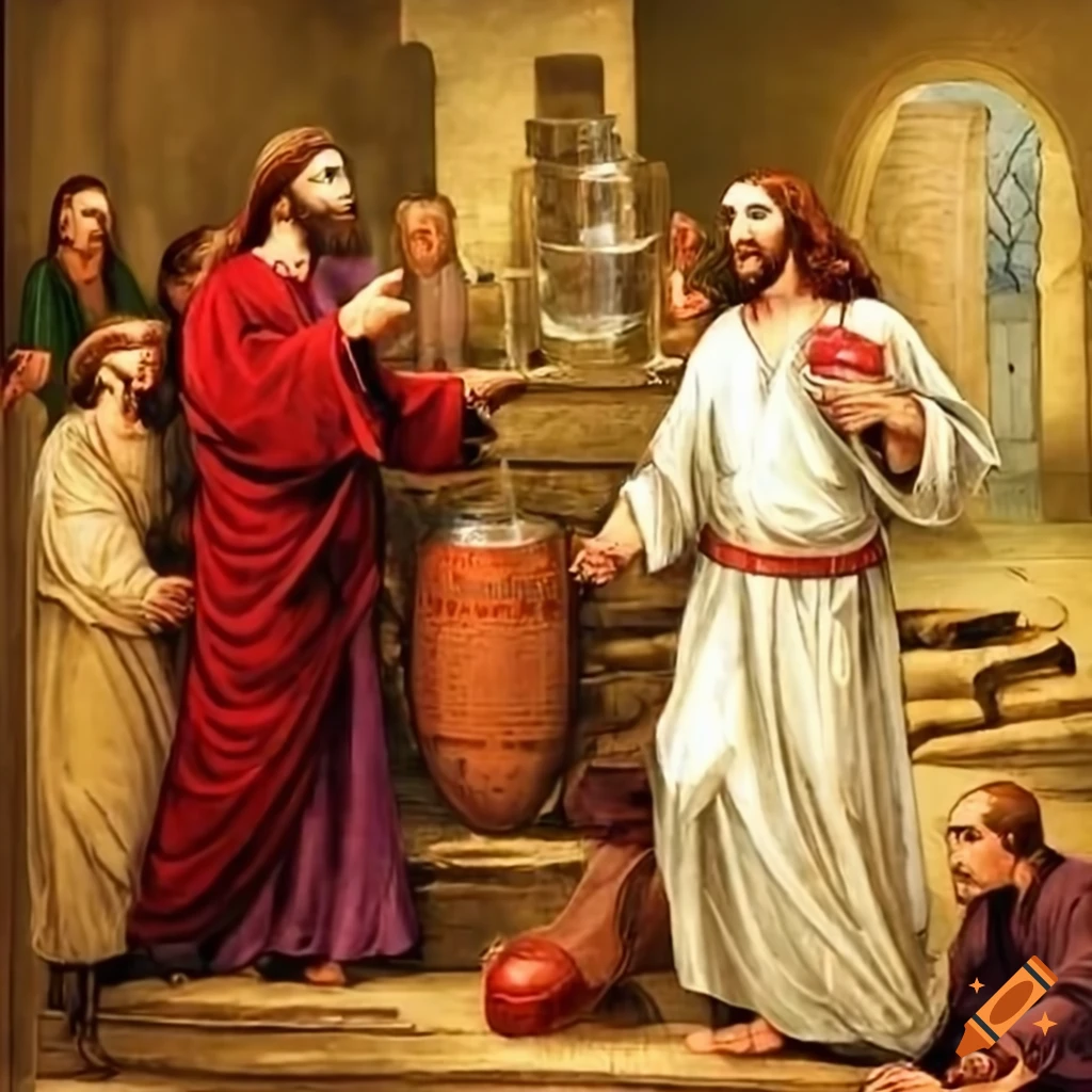 depiction of Jesus turning water into wine