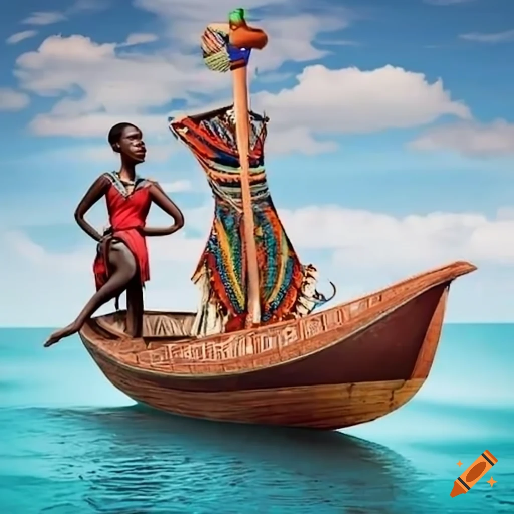 artistic depiction of a medical doctor on an African style boat