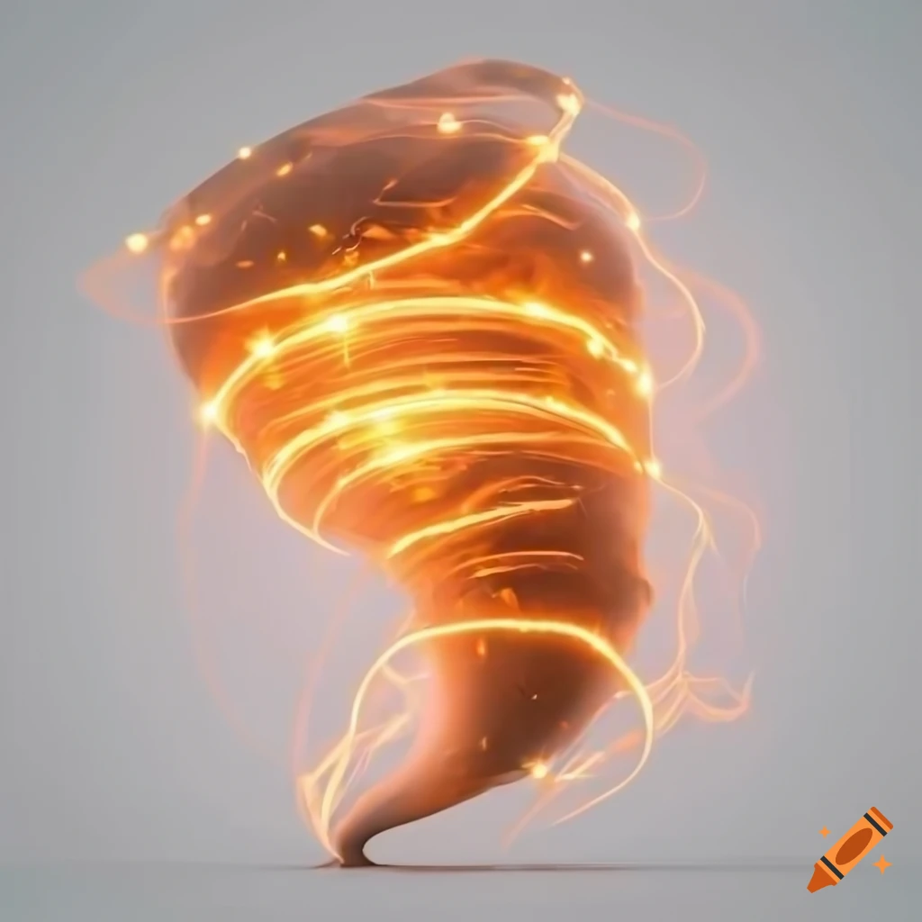 3D rendering of a powerful tornado with bright orange lights