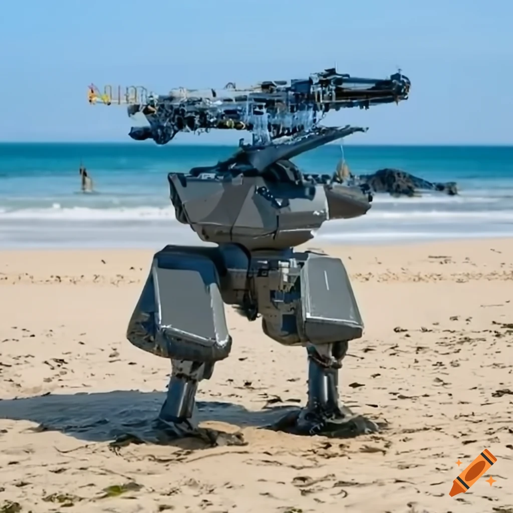 naval-themed hydrodynamic mech on the beach