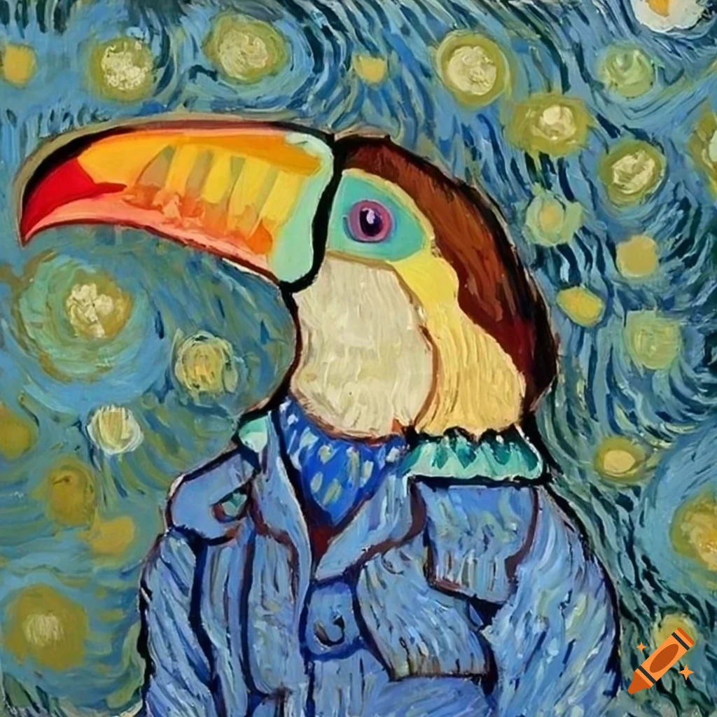 artistic rendition of a toucan in Van Gogh style