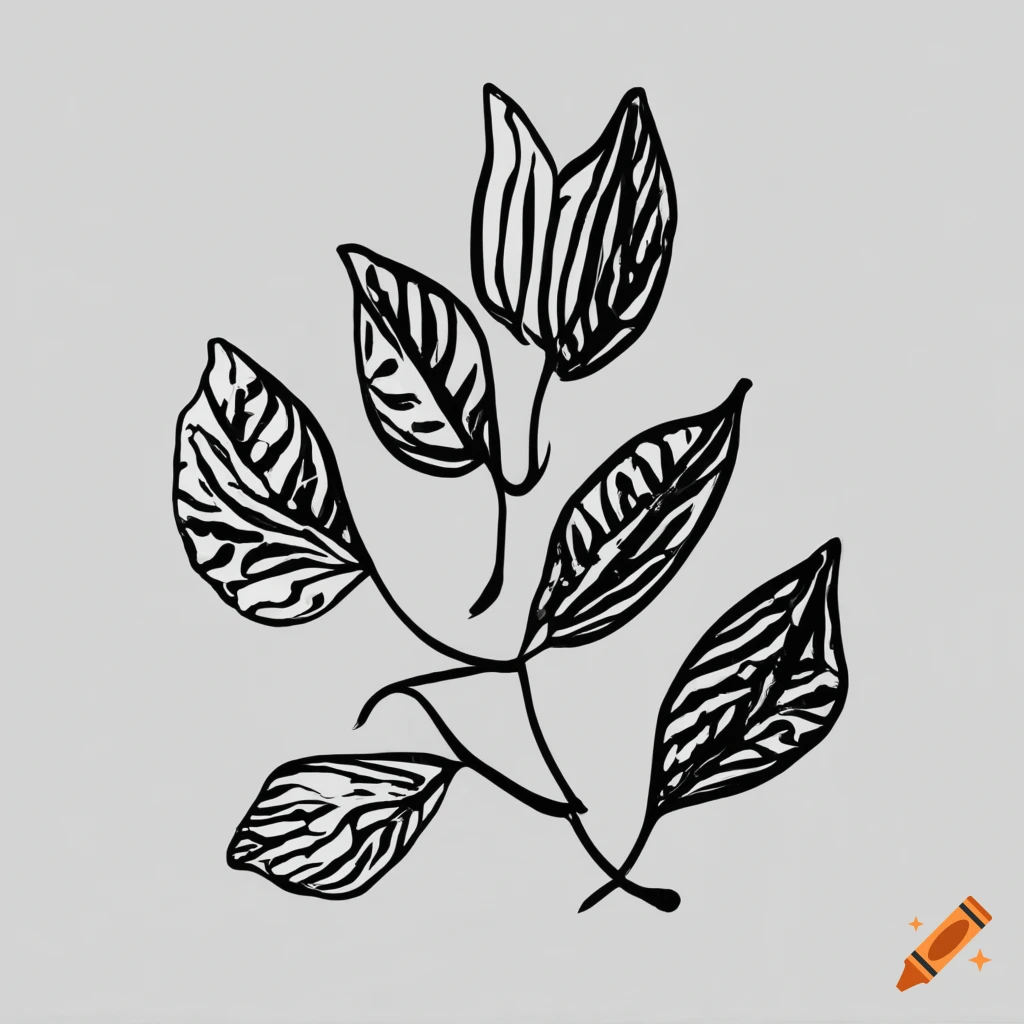 Handdrawn line art of orange leaves on white canvas