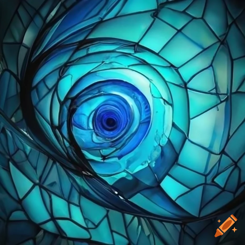 Shimmering blue and turquoise shattered glass artwork on Craiyon
