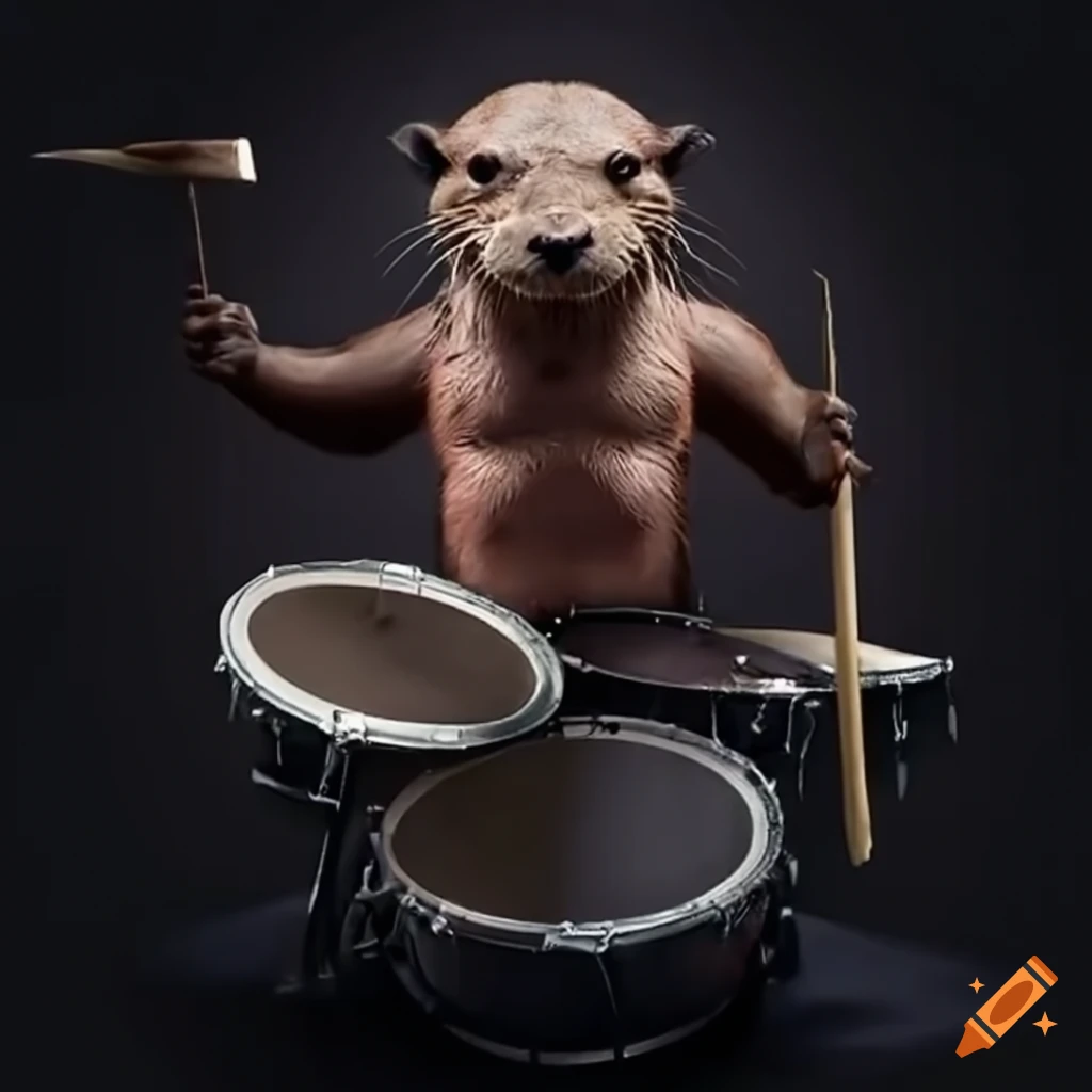 image of a muscular otter playing drums