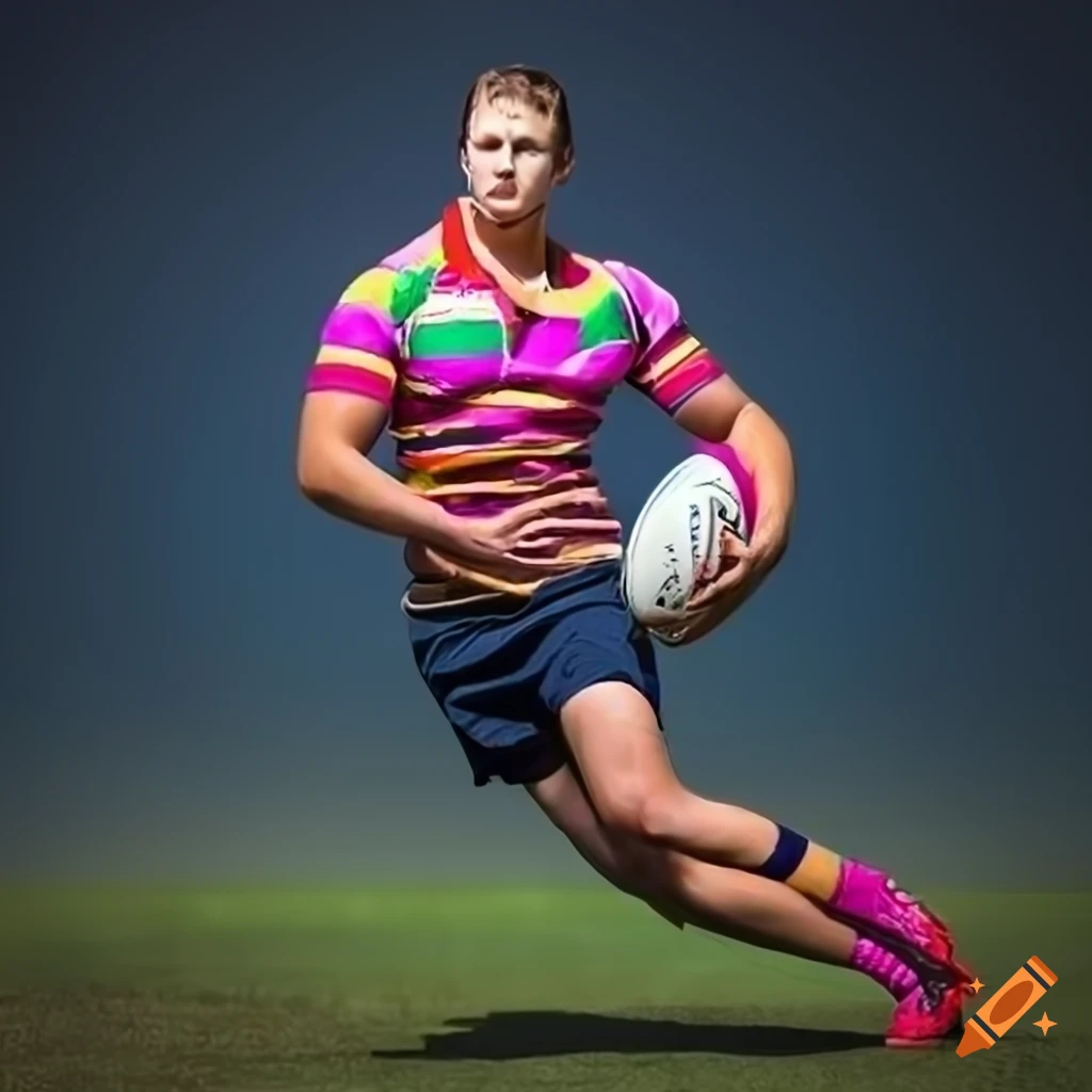 Rugby player in a colorful summer dress on Craiyon