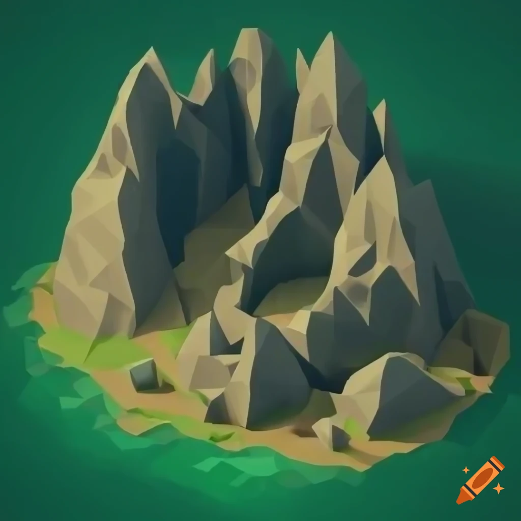 isometric view of a low-poly cave biome