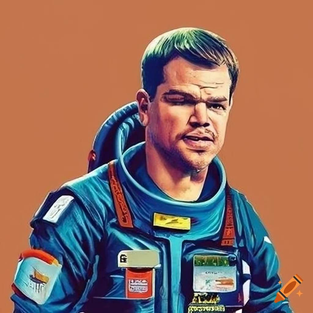 funny illustration of Matt Damon as astronaut Mark Watney in The Martian