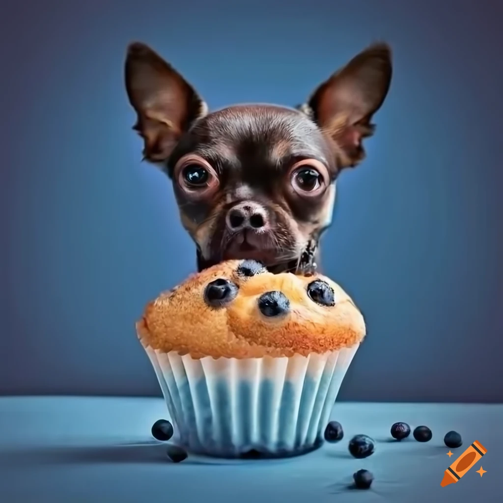 Chihuahua enjoying a blueberry muffin