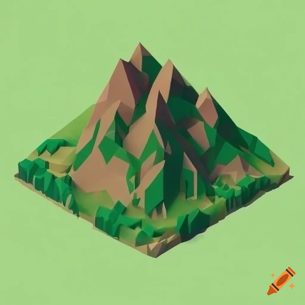 low-poly isometric mountain biome map