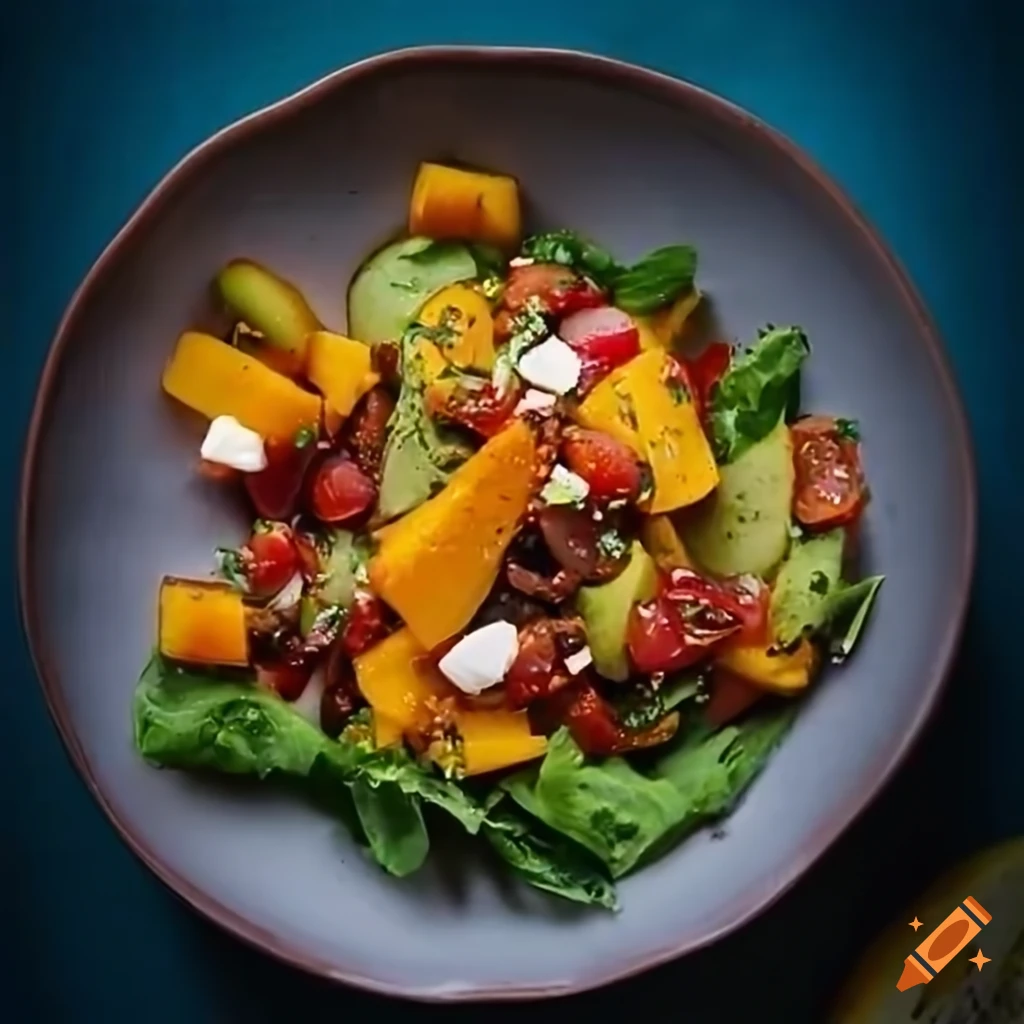 Pumpkin and sundried tomato salad with avocado dressing