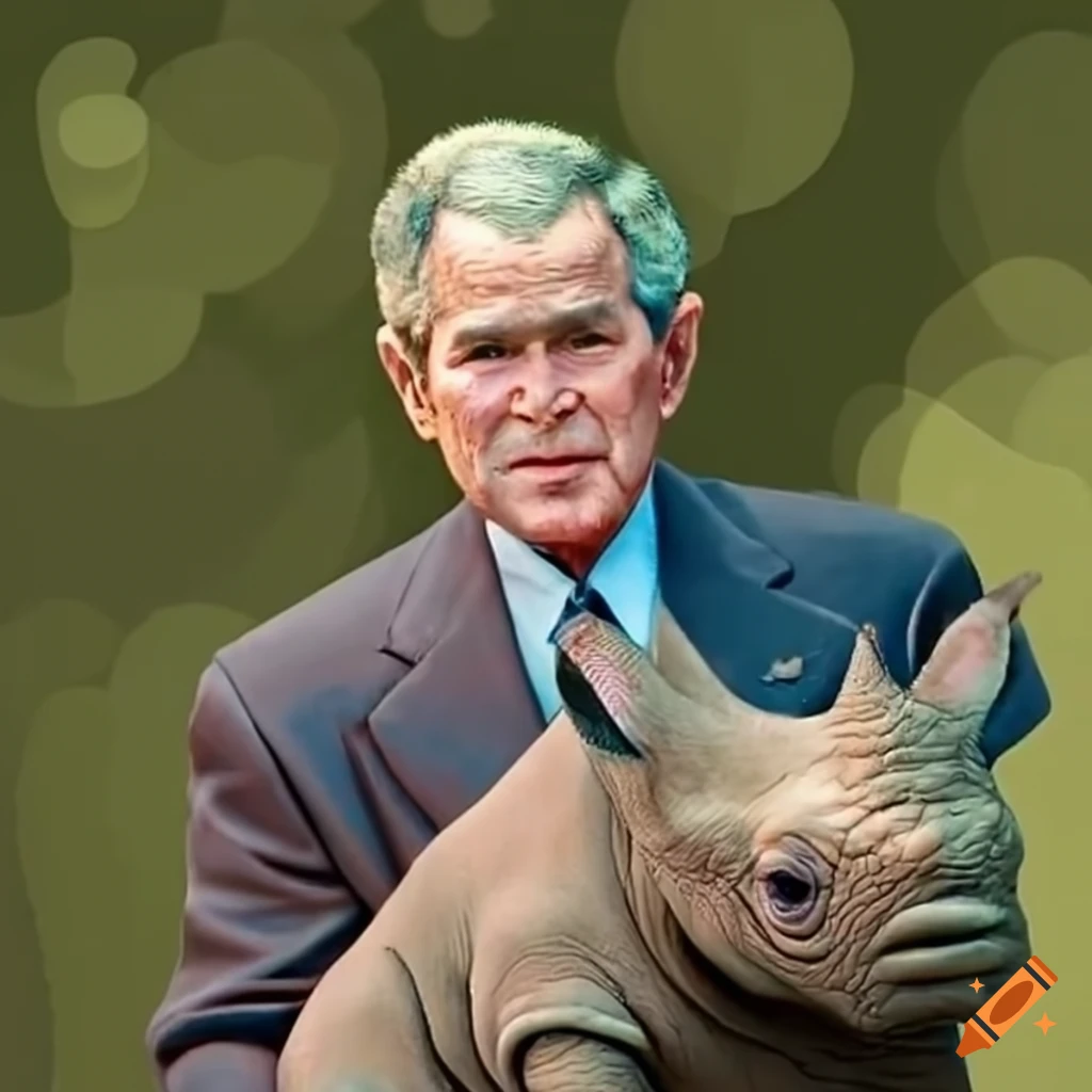 George w. bush with a baby rhinoceros