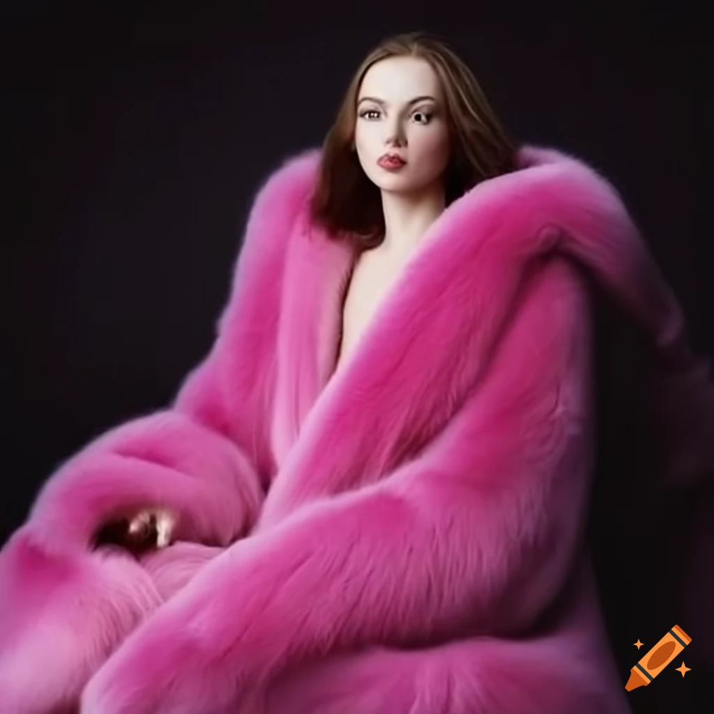 Young woman wearing a pink fur dressing gown