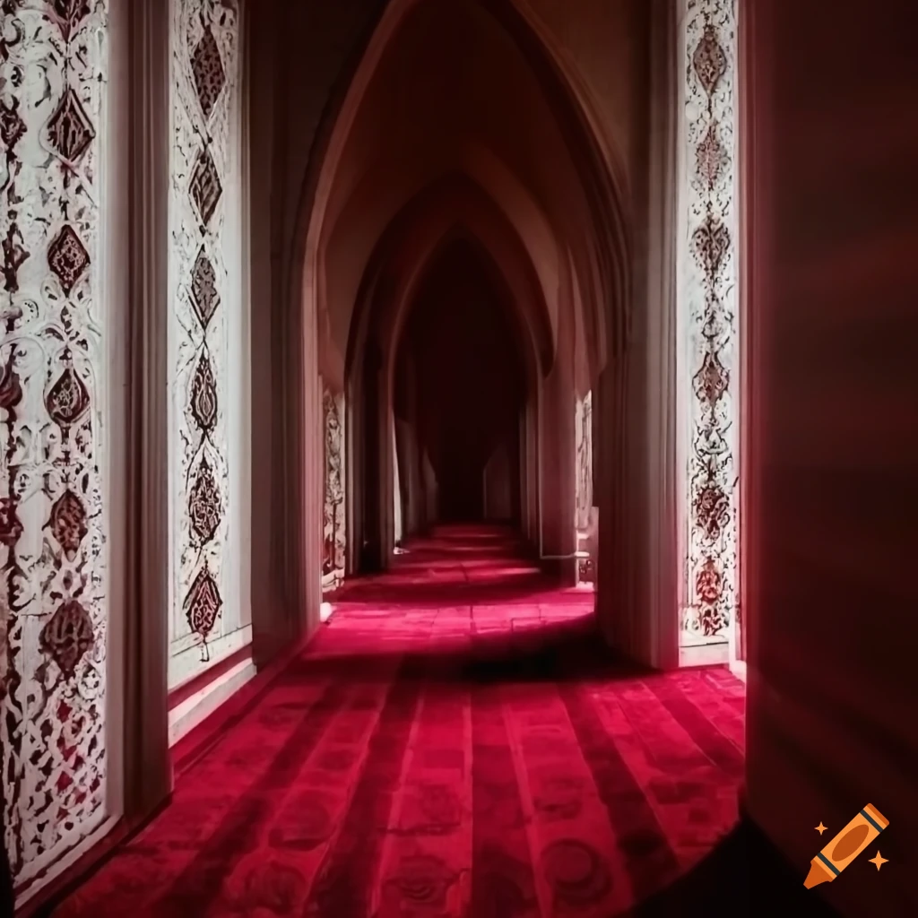 surrealistic corridor inside a mosque