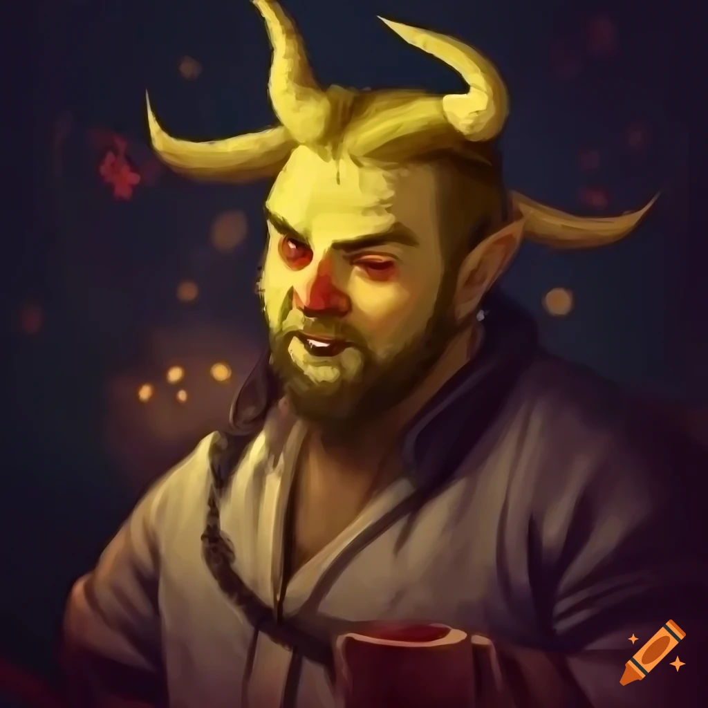 Christmasthemed dnd artwork of a tired yellow tiefling on a shooting star