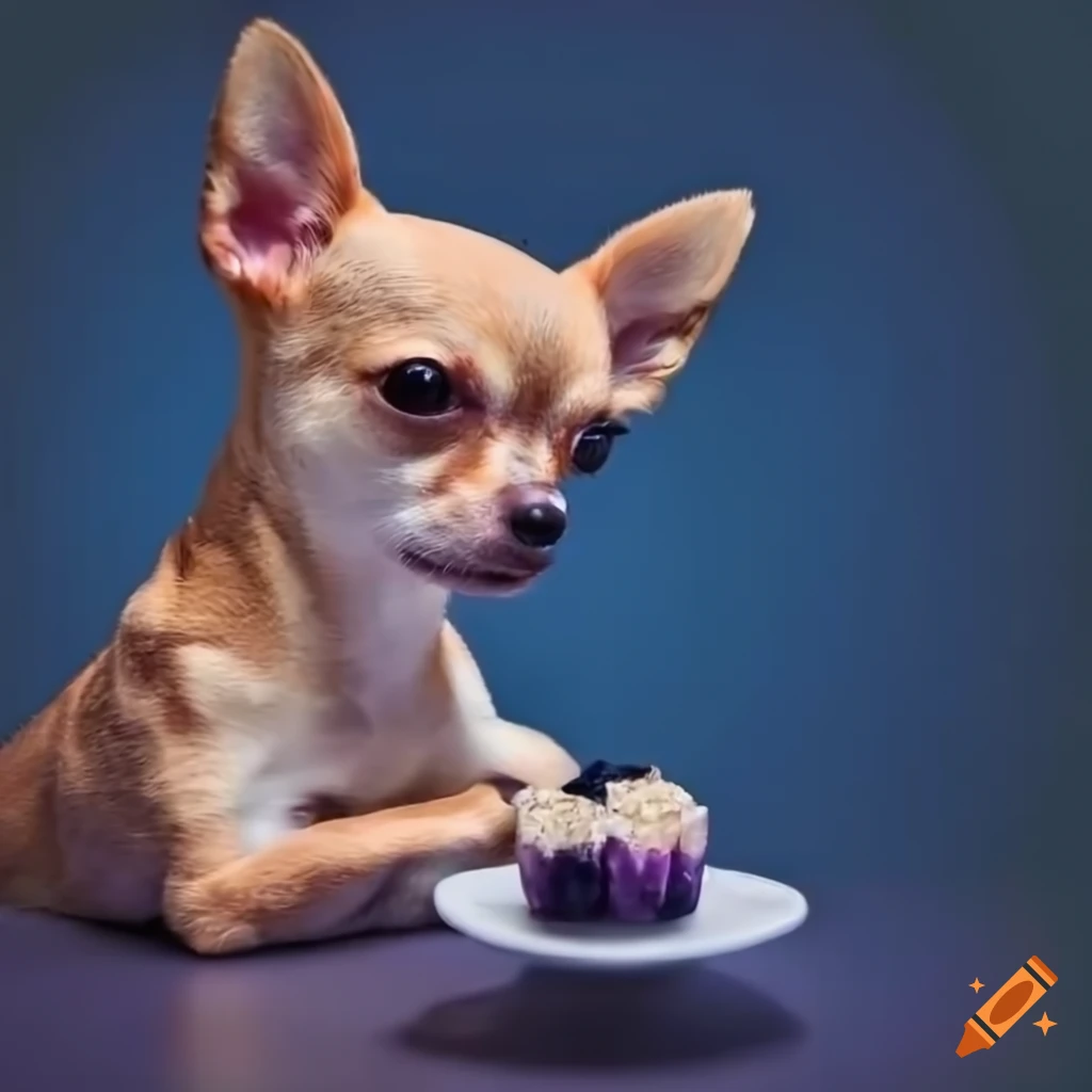 Chihuahua enjoying a blueberry muffin