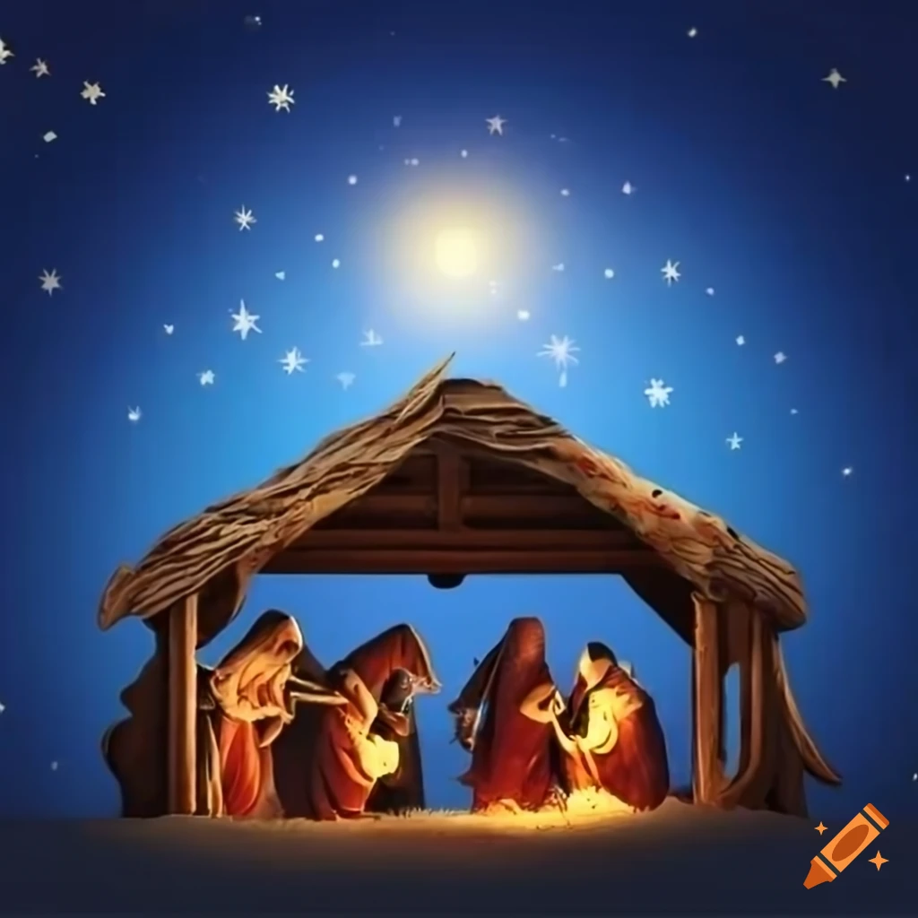 Christmas nativity scene with stars in the sky