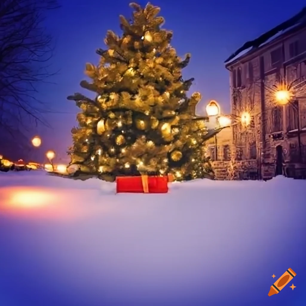 Festive christmas tree with presents and sparkling lights