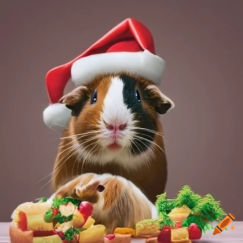 Guinea pigs enjoying a christmas meal
