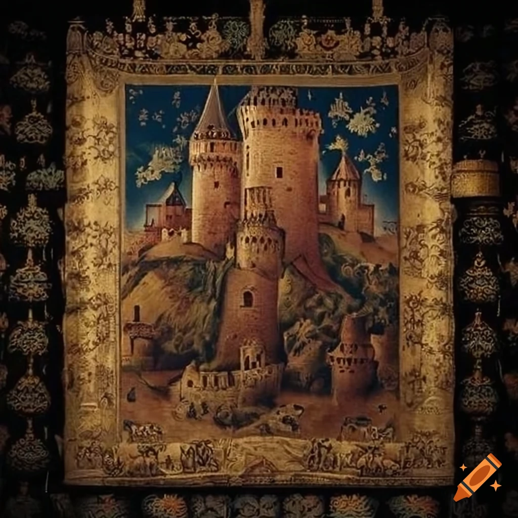 Medieval tapestry with a castle