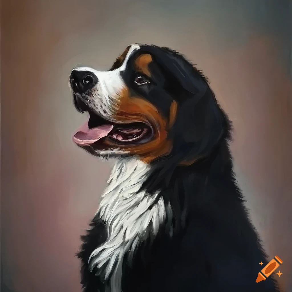 Oil painting of a bernese mountain dog