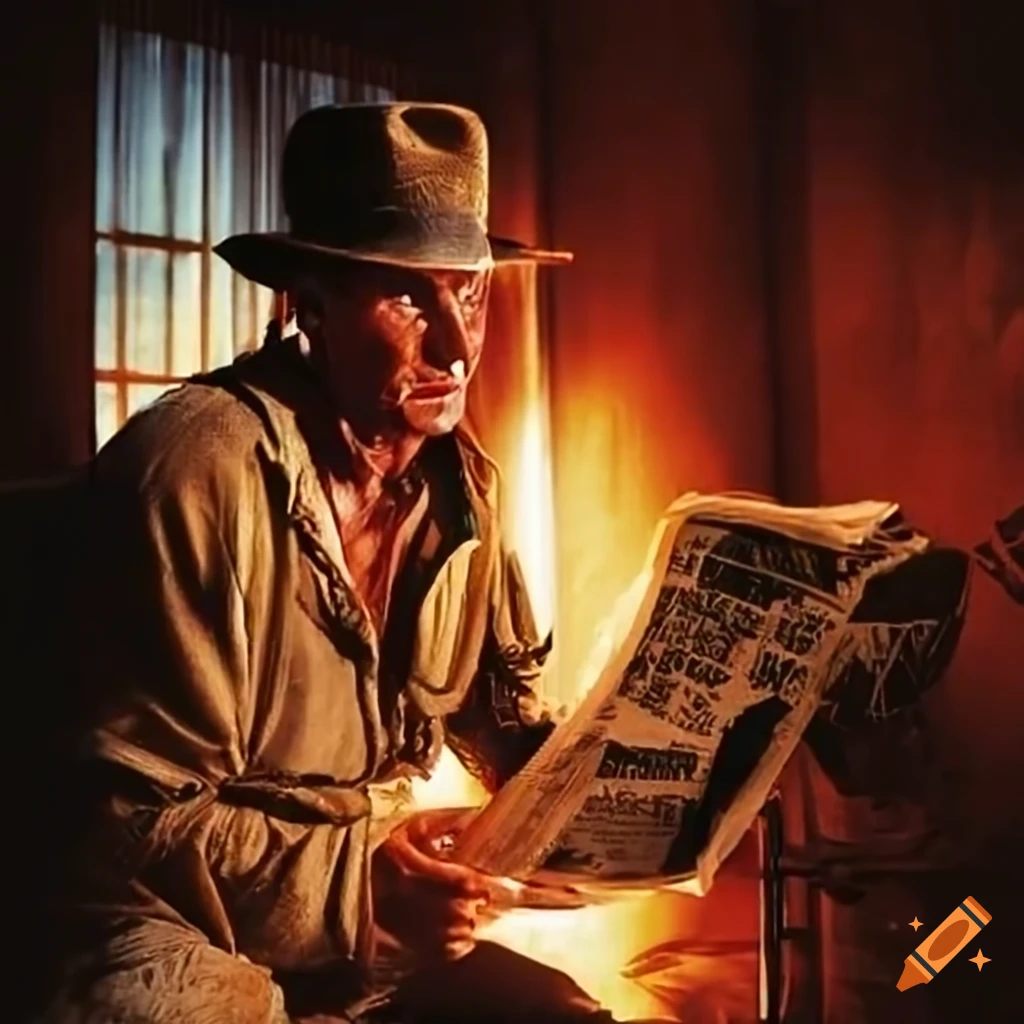 Indiana jones reading a newspaper on craiyon