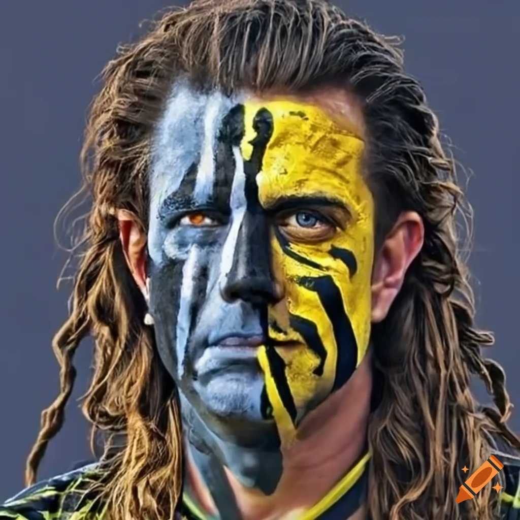Braveheart with yellow face paint wearing a columbus crew jersey on Craiyon
